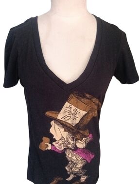 Mad Hatter From Alice In Wonderland Women's Black Deep V-Neck T-Shirt Size S